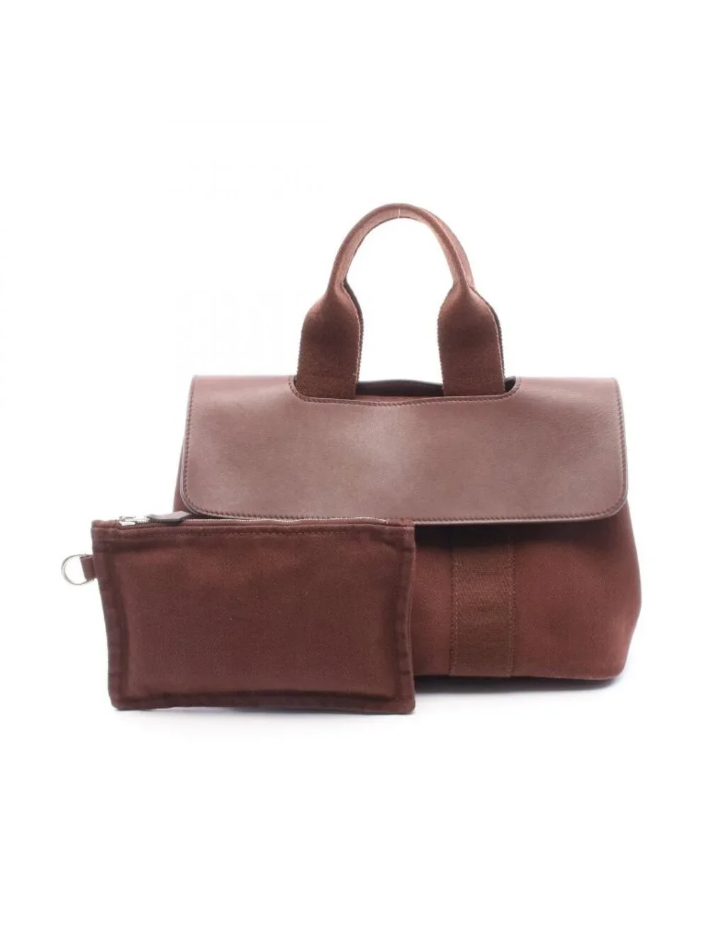 Hermes Handbag Valparaiso PM Dark Brown Leather Canvas